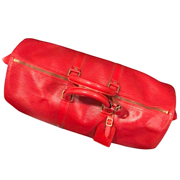 Vintage LOUIS VUITTON Red Epi Leather Keepall LV50 Boston Travel Shoulder Bag - Picture 6 of 17